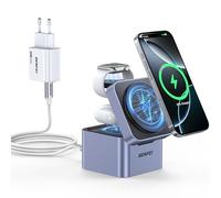 BENFEI Support de chargeur MagSafe 3-en-1 pliable, station de charge sans fil pour iPhone 17/16/15/14/13/12/11 Pro/Max/Plus Apple Watch & Air-Pods Pro/4/3/2, Cube compact Adaptateur secteur 33W inclus