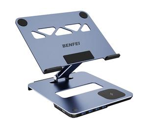 BENFEI Support Ordinateur Portable avec Docking Station USB C 6in1, Chargeur Magsafe 15W sans Fil, commutateur KVM USB 3.0, HDMI 4K@60Hz, 4*USB3.0, 100W PD Compatible avec MacBook Pro/Air