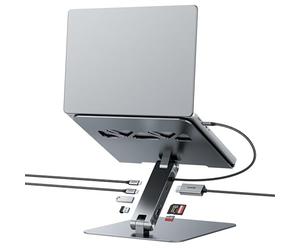 BENFEI Support pc Ordinateur Portable Bureau avec Station d'accueil 7-in-1 | USB C Hub HDMI 4K@60Hz/1*SD 1*Micro SD/100W PD/10Gbps 1*USB C & 2*USB A 3.2 Compatible avec MacBook Pro/Air/Neo, iPad Pro/XPS