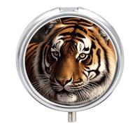 Bengal Tiger - Petit pilulier à 3 compartiments avec miroir pour sac à main et poche - Organisateur de médicaments de voyage - Boîte à médicaments quotidienne portable en métal - Boîte à médicaments