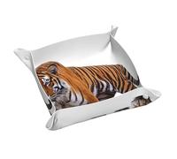 Bengal Tiger Plateau de rangement en cuir pour porte-clés, pièces de monnaie, montres, boucles d'oreilles et autres accessoires, indispensable pour la maison
