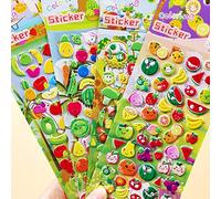 BENGKUI 3D Puffy Bulk Stickers, Enfants Autocollants 4 Feuilles 3D Puffy Bulk Autocollants pour Fille Garçon Cadeau d'anniversaire Scrapbooking Professeurs Animaux Dessin Animé Fruits Et Légumes