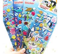 BENGKUI 3D Puffy Bulk Stickers, Enfants Autocollants 4 Feuilles 3D Puffy Bulk Autocollants pour Fille Garçon Cadeau d'anniversaire Scrapbooking Professeurs Animaux Dessin Animé Poisson