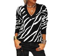 BENGZAN Automne/Hiver : Pull en Tricot à Manches Longues pour Femmes, col en V, imprimé zébré, Doux et agréable pour la Peau.-a||M