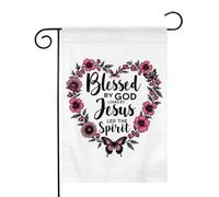 Béni par Dieu, aimé de Jésus, cœur floral_nobg Drapeaux de jardin (12,5 x 18 pouces) - Bannière aux couleurs éclatantes pour décoration extérieure de jardin et de maison