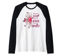 Béni par Dieu - Aimé par Jésus, Tournesol Rose et Papillon Manche Raglan