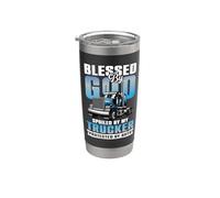 Béni par Dieu, gâté par mon camionneur, protégé par les deux Gobelet isotherme en acier inoxydable double paroi