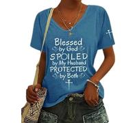 Béni par Dieu gâté par Mon Mari Shirt Tops for Women (Blue L)