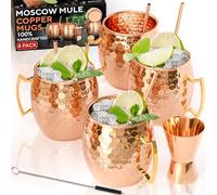BENICCI Lot de 4 tasses Moscow Mule en cuivre massif 100% fabriquées à la main - Tasses en cuivre massif pur de qualité alimentaire - Coffret cadeau de 473,6 g avec pailles en cuivre de qualité