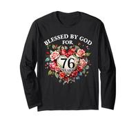 Bénie par Dieu Pendant 76 Ans Rose Flower Women 76e Anniversaire Manche Longue