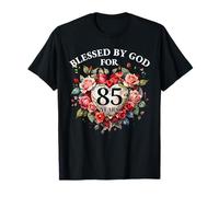 Bénie par Dieu Pendant 85 Ans Rose Flower Women 85e Anniversaire T-Shirt