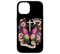 Bénis par Dieu Conduit par l'esprit Papillon Chrétien Art Coque pour iPhone 14