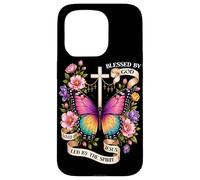 Bénis par Dieu Conduit par l'esprit Papillon Chrétien Art Coque pour iPhone 15 Pro
