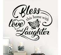Bénissez cette maison avec amour et rire. - convient pour décorer les Chambres de salon, dortoirs, etc. - créer une vie chaleureuse et romantique -autocollants muraux en vinyle amovibles 40 * 40CM