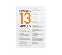 Benjamin Franklin Virtues Chart Educational Inspirational Canvas Wall Art Print for Teachers Classroom Study Room Home Library Decor(Framed,16x24inch(40x60cm))