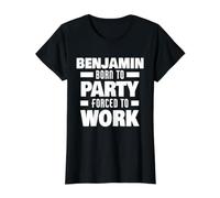 Benjamin, né pour Faire la fête, forcé de Travailler, drôle de prénom Benjamin T-Shirt Graphique avec Valeur, Femme, Noir, XL