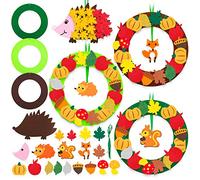 Benjia 4 Kits Bricolage Couronne Feutre Automne pour Enfants, Activité Manuelle Loirsir Créatif Artisanat Décoration Suspendue, Automne Deco Feutrine Feuilles Hérisson Ornement pour Porte Fenêtre