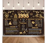 Benjia Bannière décorative pour 30e anniversaire pour homme et femme Born in 1995 - Toile de fond « Happy 30 Years Old Birthday » - Bannières noires et dorées - Cadeau d'anniversaire - Fournitures de