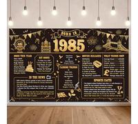 Benjia Bannière décorative pour 40e anniversaire pour homme et femme Born in 1985 - Toile de fond « Happy 40 Years Old Birthday » - Bannières noires et dorées - Cadeau d'anniversaire - Fournitures de