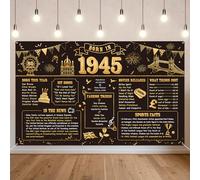 Benjia Bannière décorative pour 80e anniversaire pour homme et femme Born in 1945 - Toile de fond « Happy 80 Years Old Birthday » - Bannières noires et dorées - Cadeau d'anniversaire - Fournitures de
