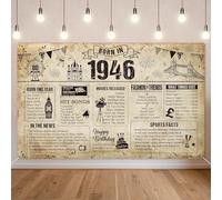 Benjia Bannière décorative pour 80e anniversaire pour homme et femme Born in 1946 - Toile de fond vintage « Cheers to 80 Years Old Birthday » - Cadeau d'anniversaire - Fournitures de fête