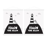 Benjia Barre magnétique en bois pour accrocher des affiches et impressions d’art A2, Lot de 2, 42 cm, Blanc