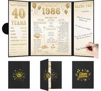 Benjia Décoration d'anniversaire 40 ans, livre d'or pour femme et homme, livre d'or avec inscription « Born in 1986 », tableau de signature de 40 ans, noir et doré, décoration de fête d'anniversaire