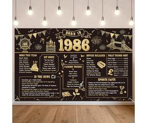 Benjia Décoration de Bannière d'Anniversaire 40e pour Homme Femme Né en 1986 UK Arrière-plan Joyeux 40 Ans Anniversaire Fond d'Écran Fête des 40 Ans Bannières Noir Or Affiche Cadeau d'Anniversaire