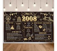 Benjia Décoration de bannière pour 18e anniversaire pour garçons et filles nés en 2008 - Fond d'anniversaire pour 18 ans - Fond de célébration pour 18 ans - Bannières pour 18 ans - Affiche pour 18 ans