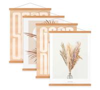 Benjia Lot de 4 barres magnétiques pour affiches, cadres magnétiques A3, bande de bois pour affiches, support pour impressions et œuvres d'art, 30 x 40 cm, Bois de teck, Pack de 4