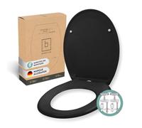 BENKSTEIN Couvercle de toilette premium antibactérien ovale noir - Couvercle de WC en Duroplast avec fonction Quick-Release et mécanisme d'abaissement Softclose - Siège de toilette en acier inoxydable