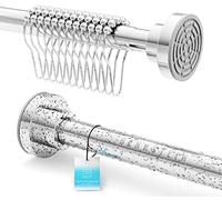 Benkstein® Tringle de douche extensible sans perçage 125-220 cm - En acier inoxydable - 12 anneaux - Tringle à rideau télescopique stable sans perçage