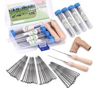Benlay Lot de 63 aiguilles à feutrer avec poignées en bois, kit d'outils de feutrage de laine avec 60 feutres aiguilles, 2 feutres individuels, 4 tailles d'aiguilles à feutrer adaptées à différents