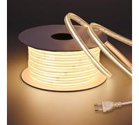 BENLUN 220V Ruban LED COB Exterieur Etanche IP67 20M, 3000K Blanc Chaud Bande LED 480LEDs/M 200W CRI 90+, Comprend Fiche et Redresseur, pour Chantier, Chambre, Pergola Extérieur, Bureau