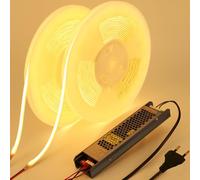 BENLUN 24V Ruban LED COB Diffus 20M (10M x 2), Bande LED 3000K Blanc Chaud Exterieur Silicone Laiteux Etanche, CRI 93 160W Bandeau LED Adhésif avec Alimentation pour Décoration Chambre