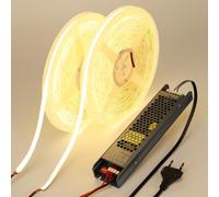 BENLUN 24V Ruban LED COB Diffus 20M (10M x 2), Bande LED 4000K Blanc Naturel Exterieur Silicone Laiteux Etanche, CRI 93 160W Bandeau LED Adhésif avec Alimentation pour Décoration Chambre