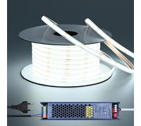 BENLUN 24V Ruban LED COB Exterieur Etanche IP67 20M, 6000K Blanc Froid Flexible Découpable Bande LED 7W/M 312LEDs/M CRI 93 avec Alimentation, pour Chambre, Cour, Pergola Extérieur