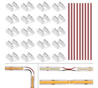 BENLUN Connecteur Ruban LED 2 Broches 10mm | 20 Connecteurs Droit et 10 15cm Long 20AWG Rallonges, sans Soudure, pour CCT COB SMD Bandeau LED