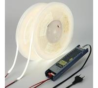 BENLUN Ruban LED COB Diffus Exterieur Etanche 24V 20m avec Transformateur | 6000K Blanc Froid Bande LED Autocollante CRI 93 160W 312LEDs/m IP67 pour Chambre, Cuisine, Pergola, Jardin, 10m X 2