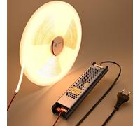 BENLUN Ruban LED COB IC 24V 20M, 3000K Blanc Chaud 480LEDs/M CRI 90+ à Courant Constant, Alimentation Incluse, Bande LED pour Décoration Intérieure, Chambre, Plafond, Bureau, Cuisine