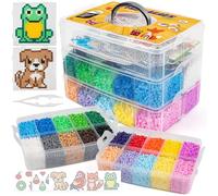 Benny Beads Lot de 24 000 perles à repasser de taille moyenne 5 mm, 20 couleurs vives avec plaques et accessoires, kit de bricolage pour enfants à partir de 5 ans