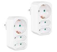 benon Set de 2 Prises multiples blanc - Adaptateur de prise avec sécurité enfant - Double prise 3680W - Multiprise triple - Prise electrique 2 Euro et 1 Schuko - Prise avec contact de protection