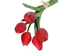 Benoon Lot de 5 tulipes artificielles en cuir synthétique facile à entretenir, longue tige souple, fournitures de mariage