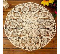 Benoon Napperons, 60cm Coton Crochet à La Main Dentelle Ronde évider Nappe Nappe Couverture Beige 60 cm