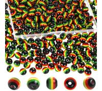 BENOSPACE Lot de 100 perles rondes rasta Jamaïque à rayures noires, rouges, vertes, jaunes - 8 mm - Noires - Rouge - Vert - Jaune - Mois de l'histoire du mois de juin - Perles d'espacement en