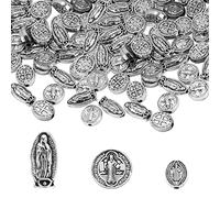BENOSPACE Lot de 150 perles d'espacement religieuses de la Vierge Marie de St Benoît - Pendentifs ovales en argent antique - Accessoires pour la fabrication de bijoux, chapelet, collier, bracelet