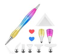 Benote Stylo de peinture à strass en métal - Outil de peinture ergonomique 5D avec têtes de stylo de rechange et cire pour point de croix DP - Arc-en-ciel