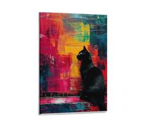Benoumoney Abstract Cat Art Print Tableaux Muraux Pour Salon, Décoration De Salle De Bain Rustique, Grande Toile Murale Pour Salon 24x36inch(60x90cm)
