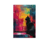 Benoumoney Abstract Cat Art Print Tableaux Muraux Pour Salon, Décoration Mignonne Pour Chambre, Œuvres D'art Prêtes À Accrocher Pour Le Mur De La Chambre 20x30inch(50x75cm)