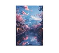 Benoumoney Cherry Blossom Village Scene Œuvres D'art Pour La Décoration Murale De La Chambre D'un Adolescent 16x24inch(40x60cm)